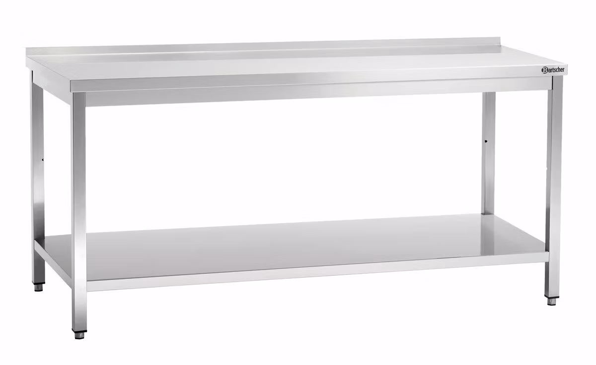 Rostfri arbetsbänk 180cm med underhylla, uppvikt kant