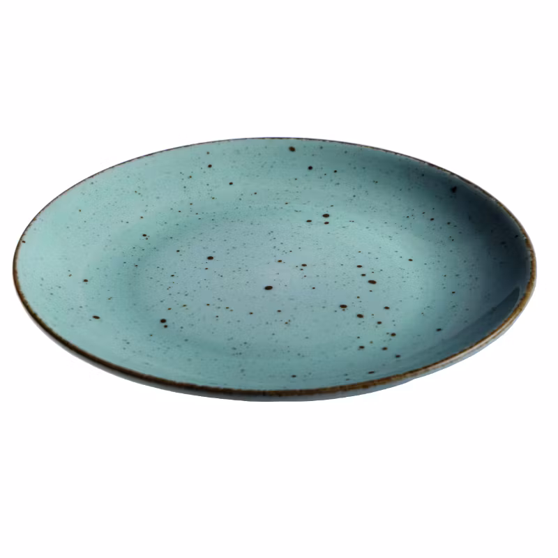 Tallrik flat rund handmålad turkos 28cm, 6st