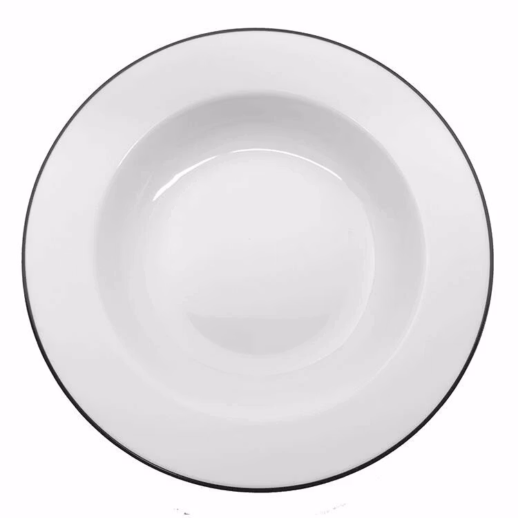 Tallrik djup rund vit med svart rand 29cm, 6st