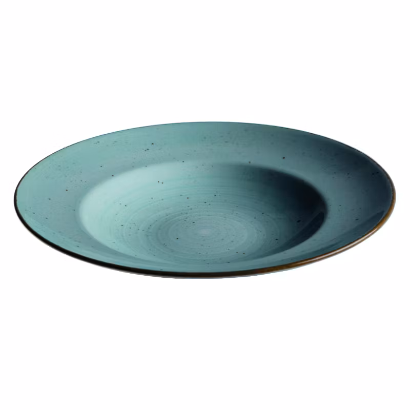 Tallrik djup rund handmålat turkos 29cm, 6st