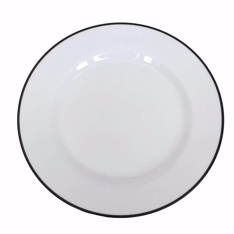 Tallrik flat rund vit med svart rand 19cm, 24st