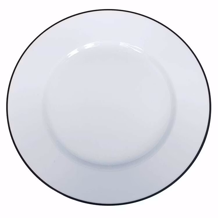 Tallrik flat rund vit med svart rand 26,5cm Kaszub, 12st