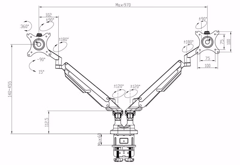 Monitorarm EASY för 2 skärmar, svart