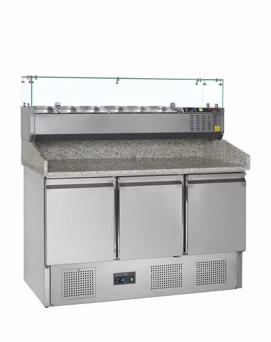 Pizzakylbänk PT1365, 3-dörrar och kylränna