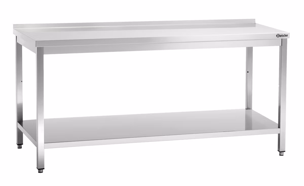 Rostfri arbetsbänk 180cm med underhylla, uppvikt kant