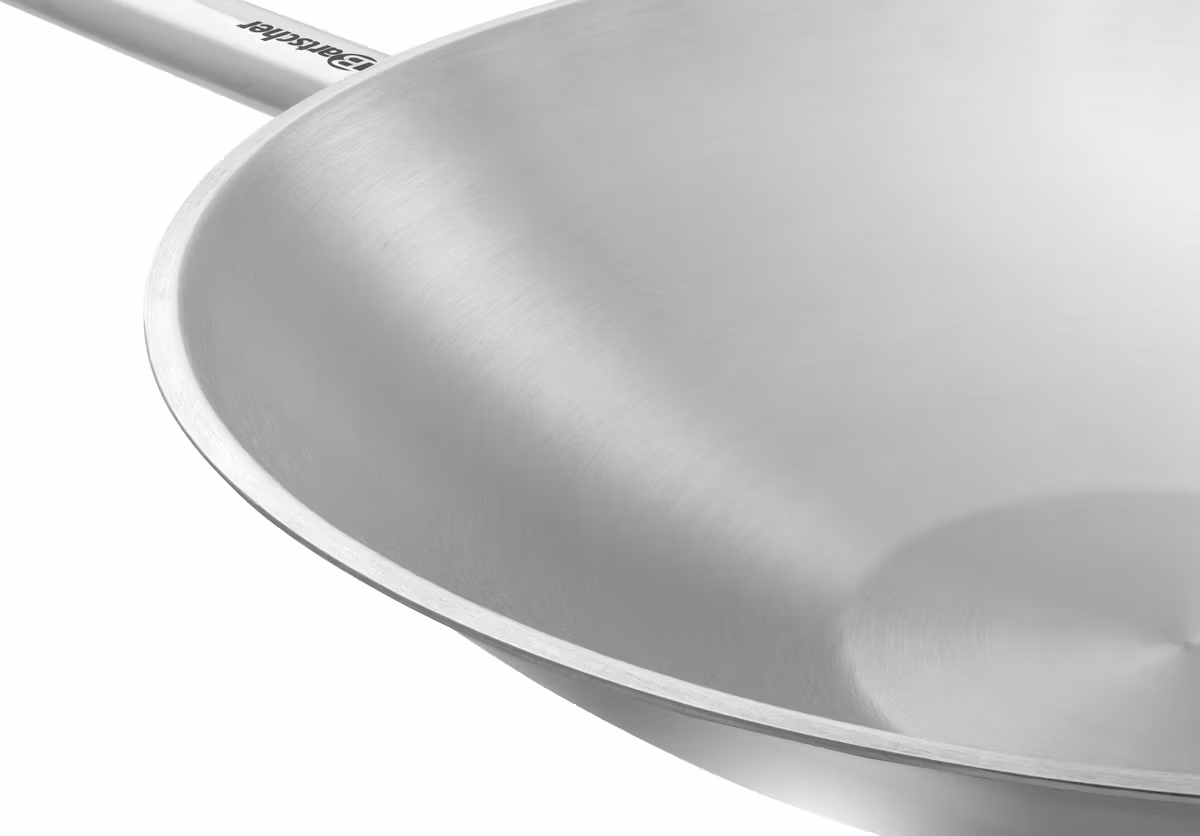 Wokpanna med flat botten i rostfritt stål, Ø 38 cm