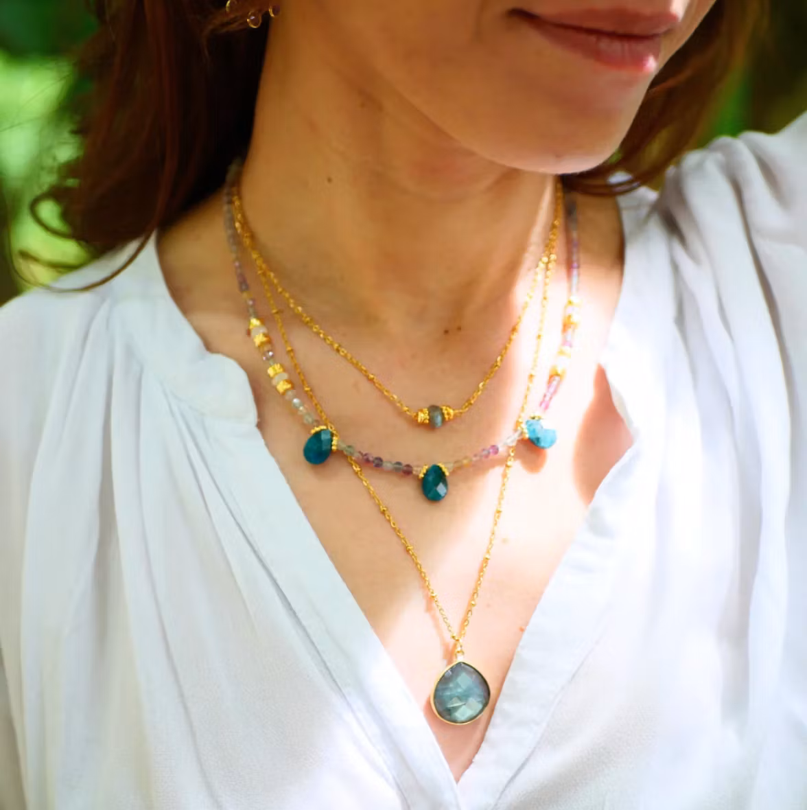 Karuna Halsband Fluorit, Apatit & Månsten.