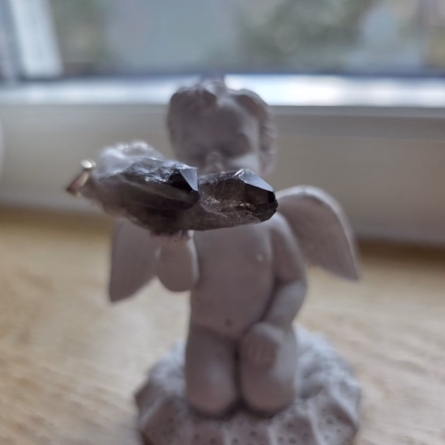 Hänge Rå Rökkvarts Med Dubbelspets och Kluster Nr 1