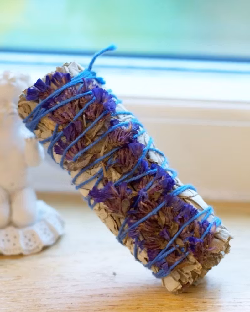 Vit Salvia med blåa blommor