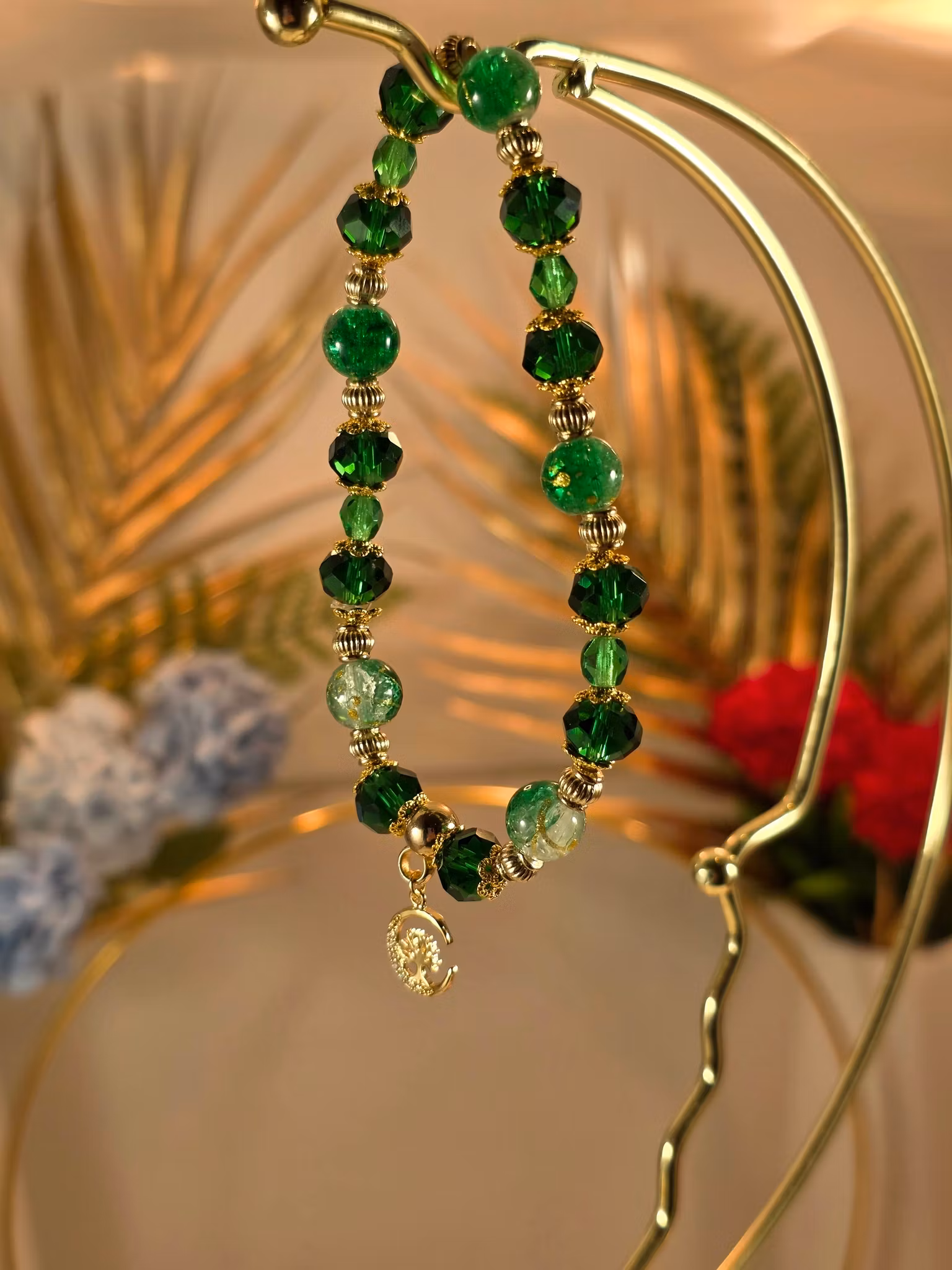 Handgjort Armband Grön & Guld