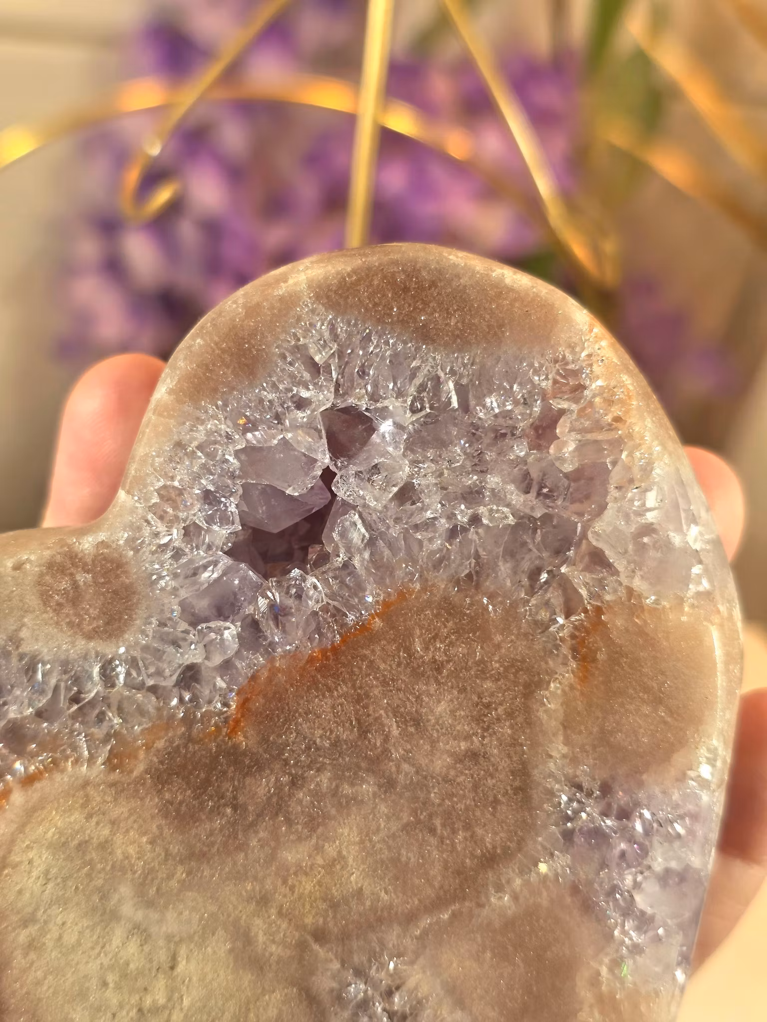 Rosa Ametist Hjärta På Ställning