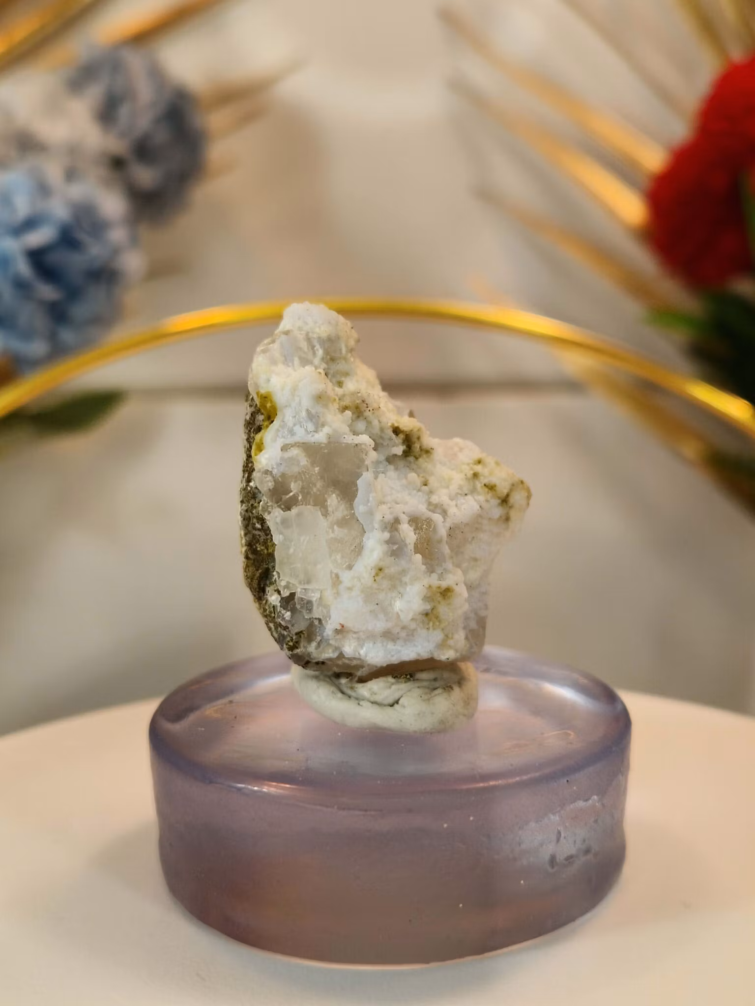 "Multimineral" Med Okenit, Kalcit & Botryoidal Ljusblå Kalcedon.