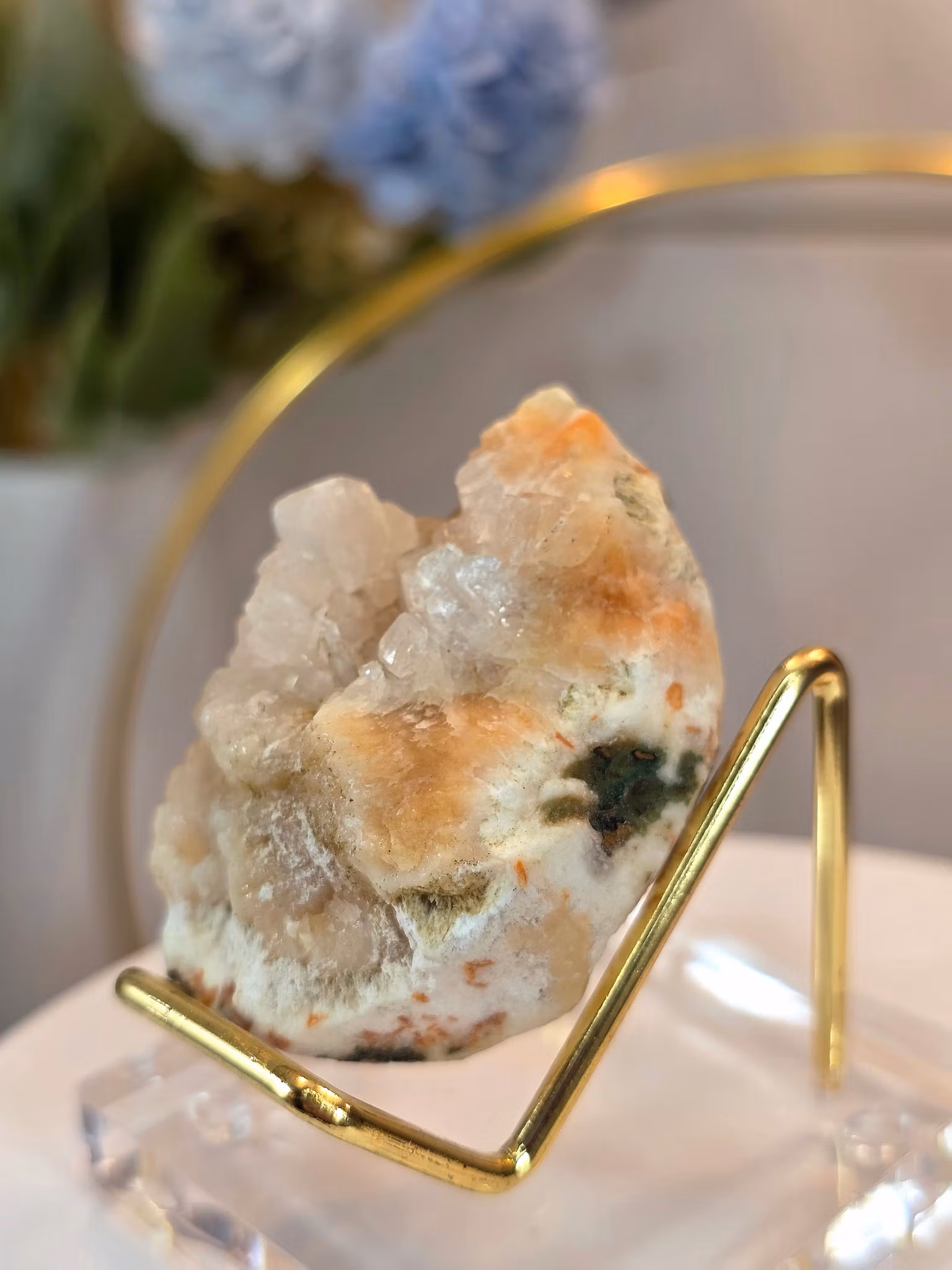 Heulandite with light and orange crystal tones and visible crystal formations