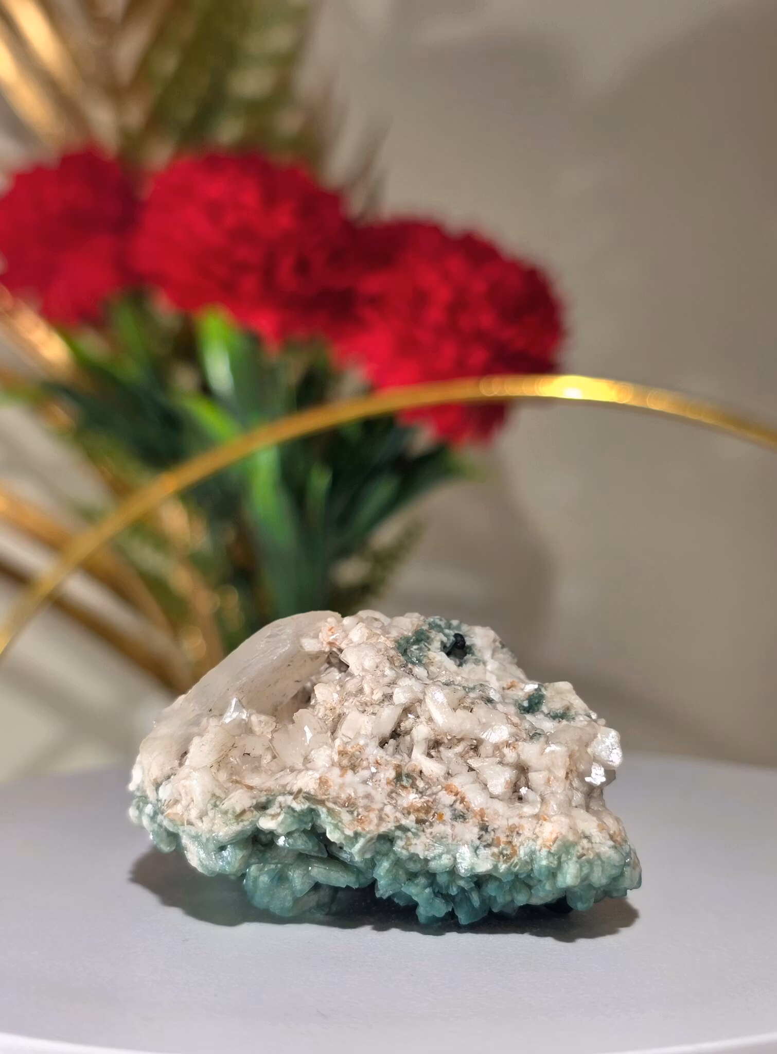 Grön Heulandit Zeolit Med Kalcit Från Indien