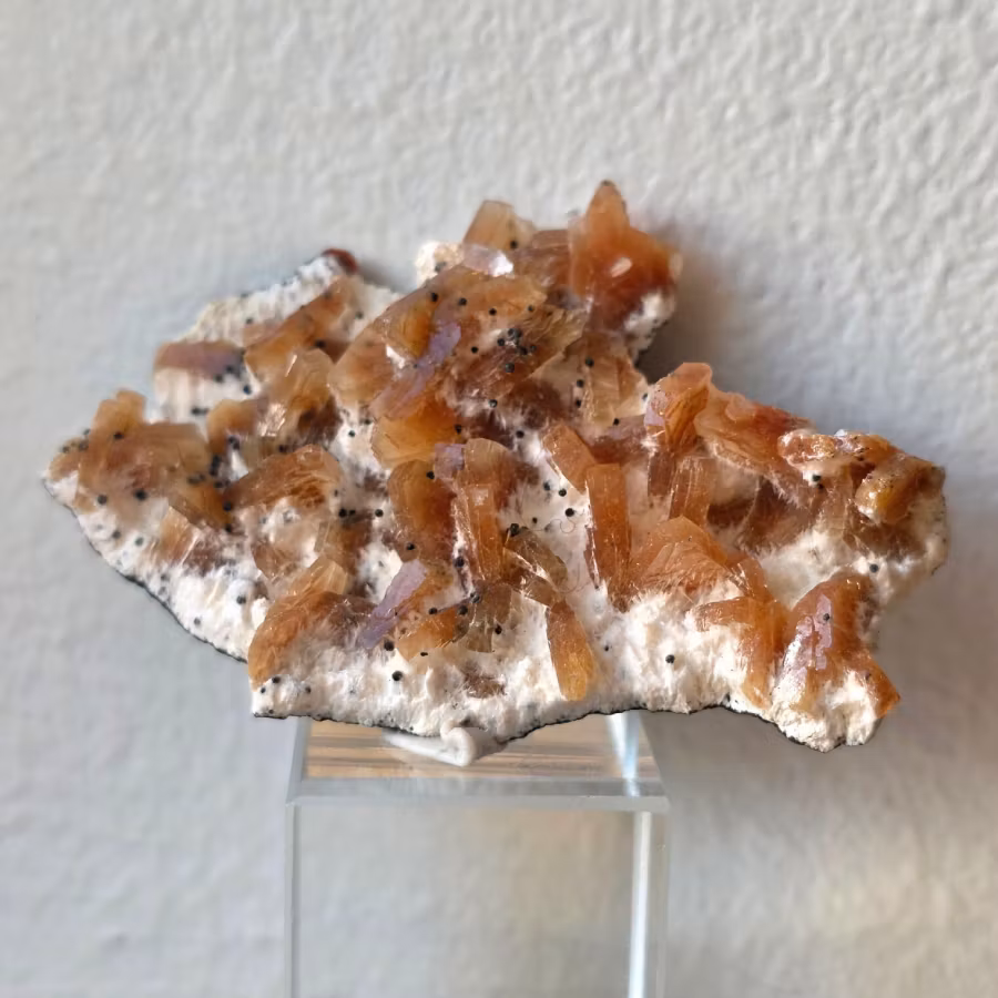 Orange Heulandit På Mordenit Med Svarta Mikrosfärer