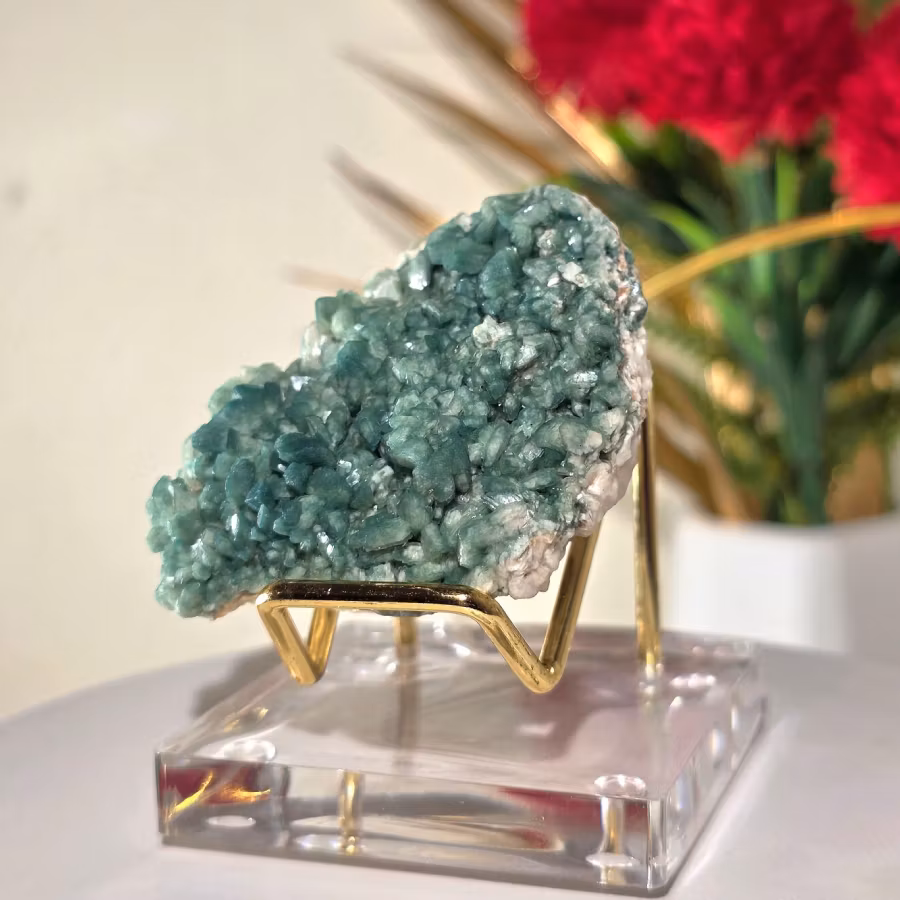 Grön Heulandit Zeolit Med Kalcit Från Indien