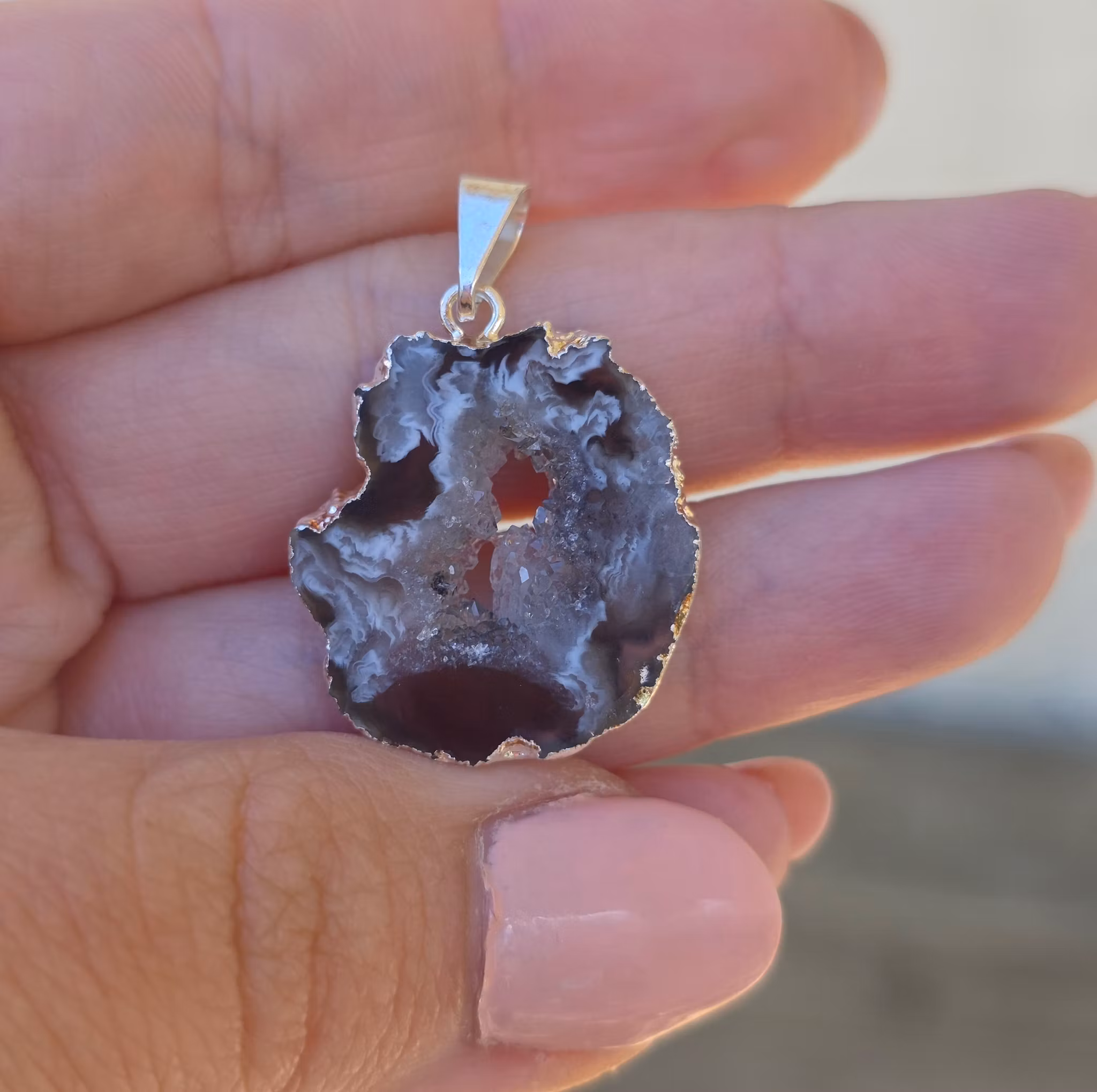 Hänge Agat Med Kluster Silverplätering nr 1
