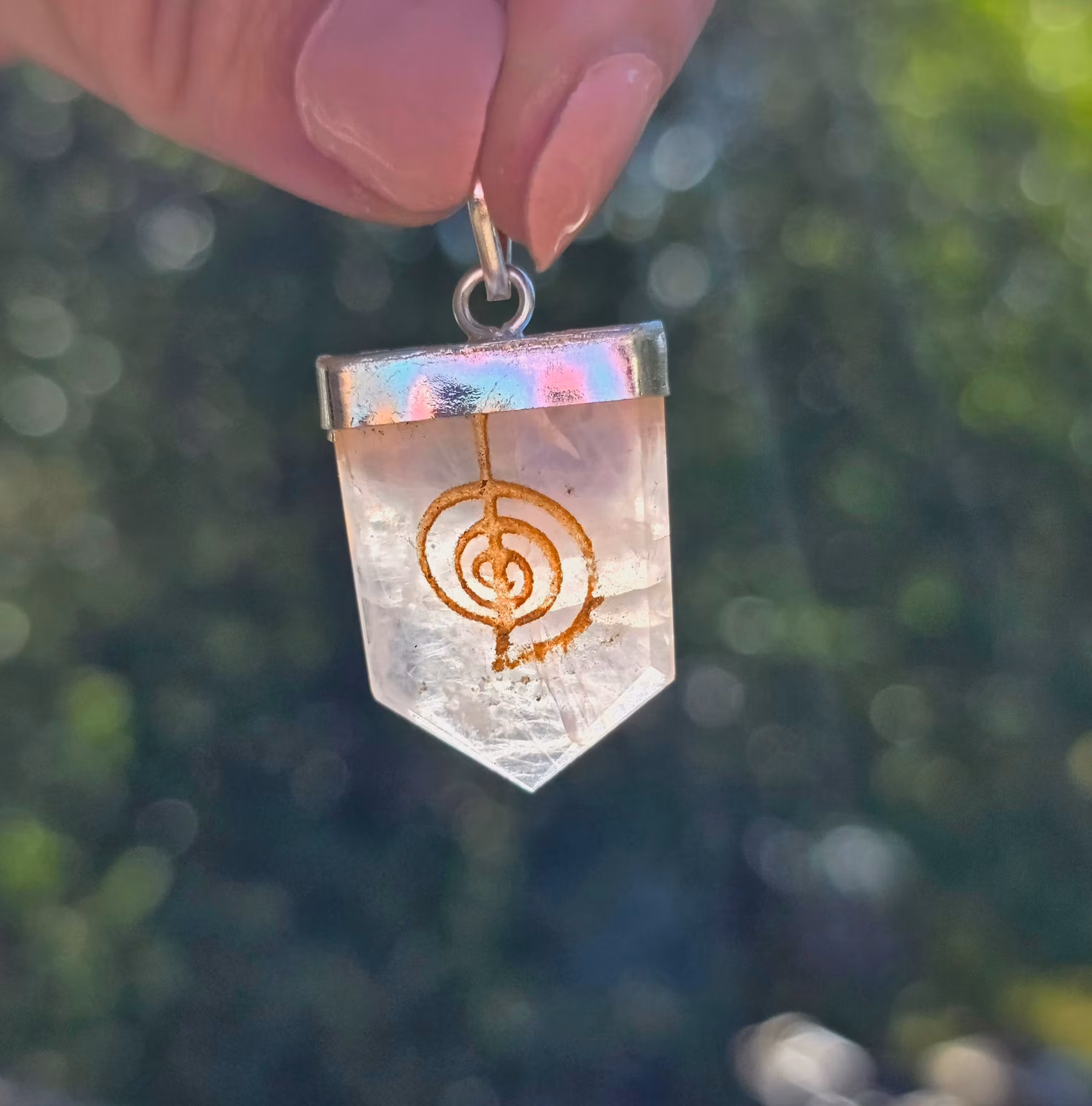 Hänge Cho Ku Rei Reiki Symbol Rosenkvarts