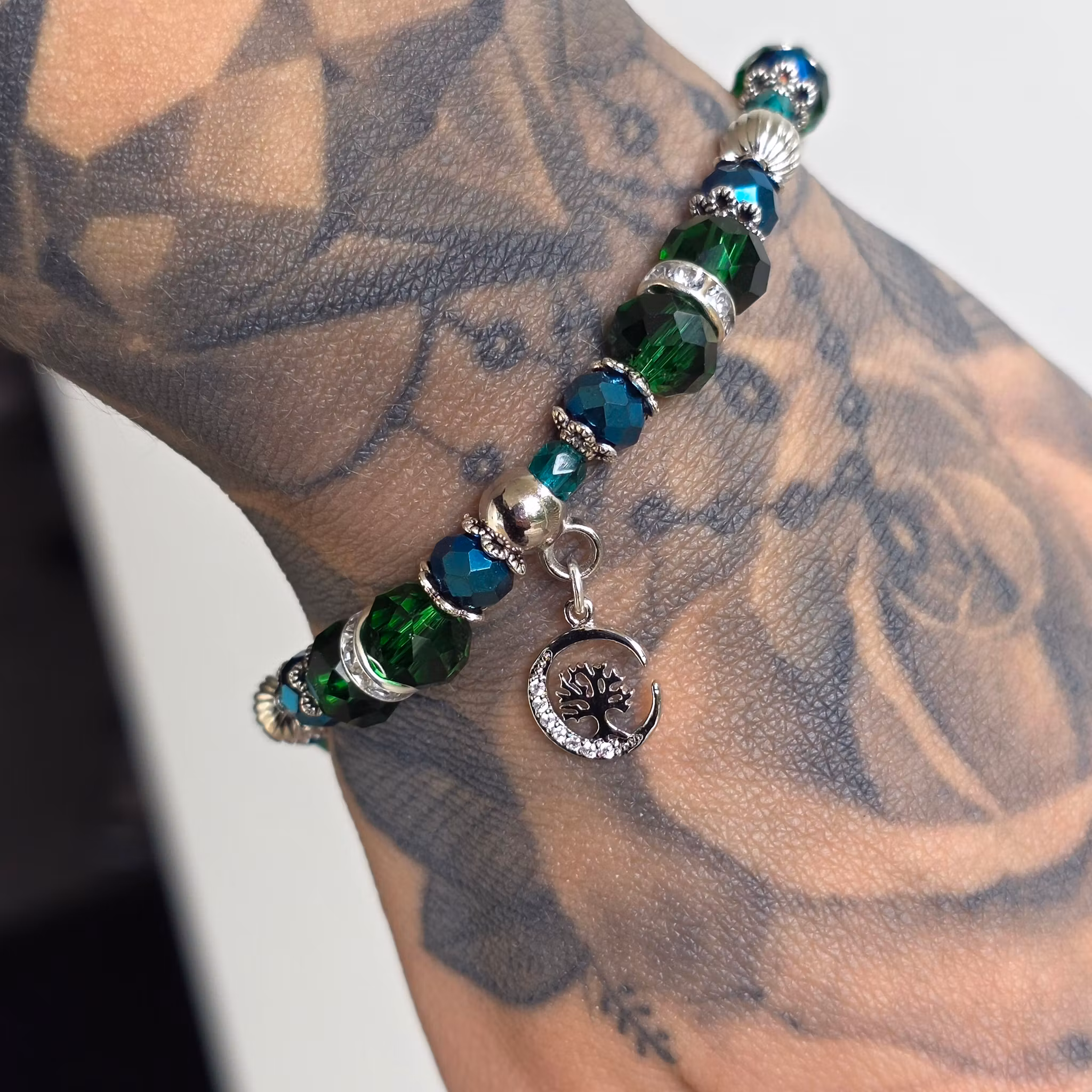 Handgjort Armband Grönt & Blått Livets Träd
