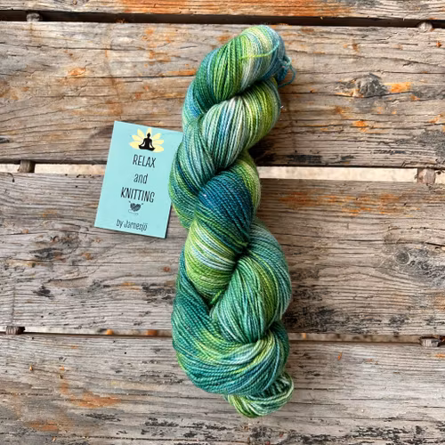 Handfärgat garn, Silver Sparkle Sock, 100 g, blå/grönt