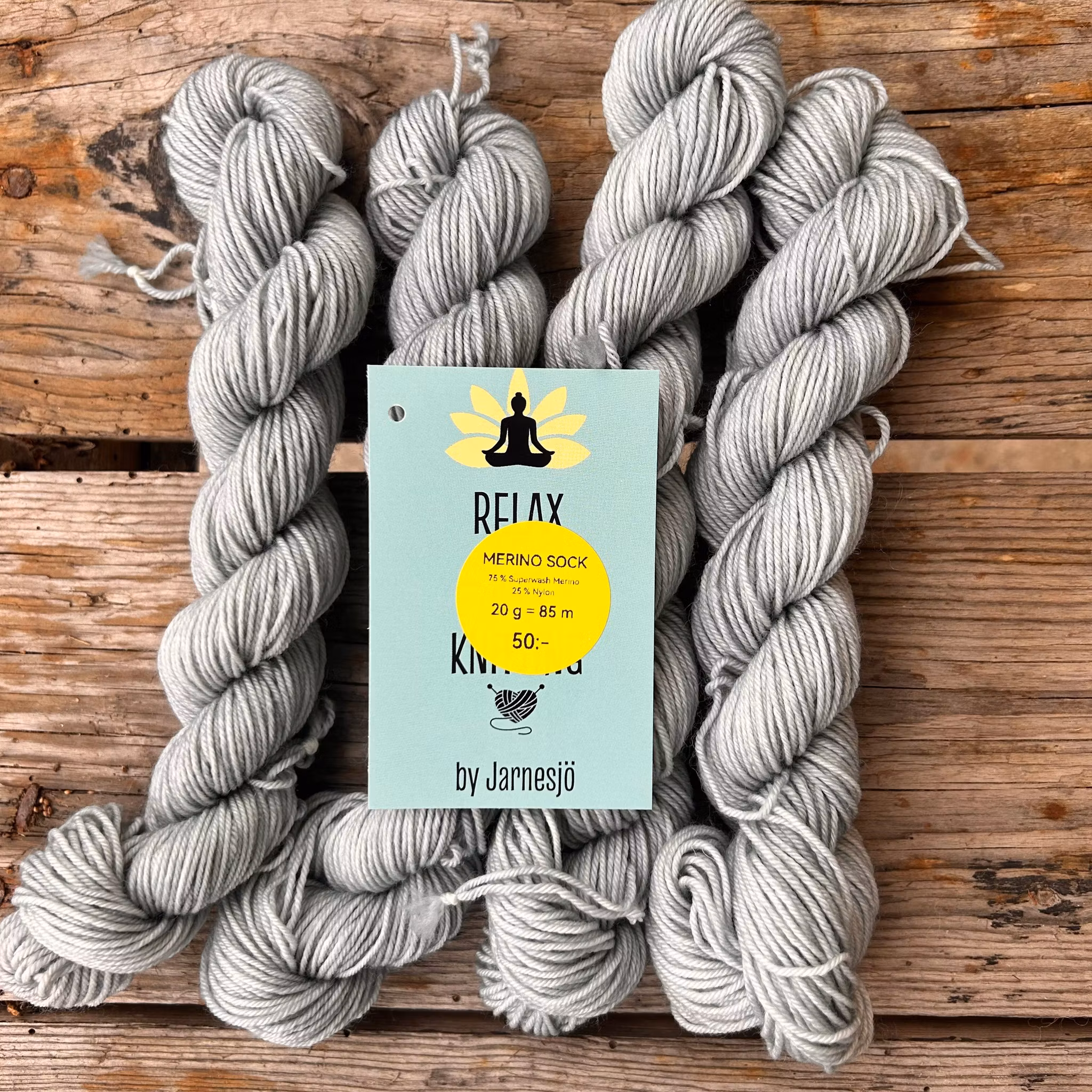 Handfärgat garn, Merino Sock. 20 g,ljust jeans blå