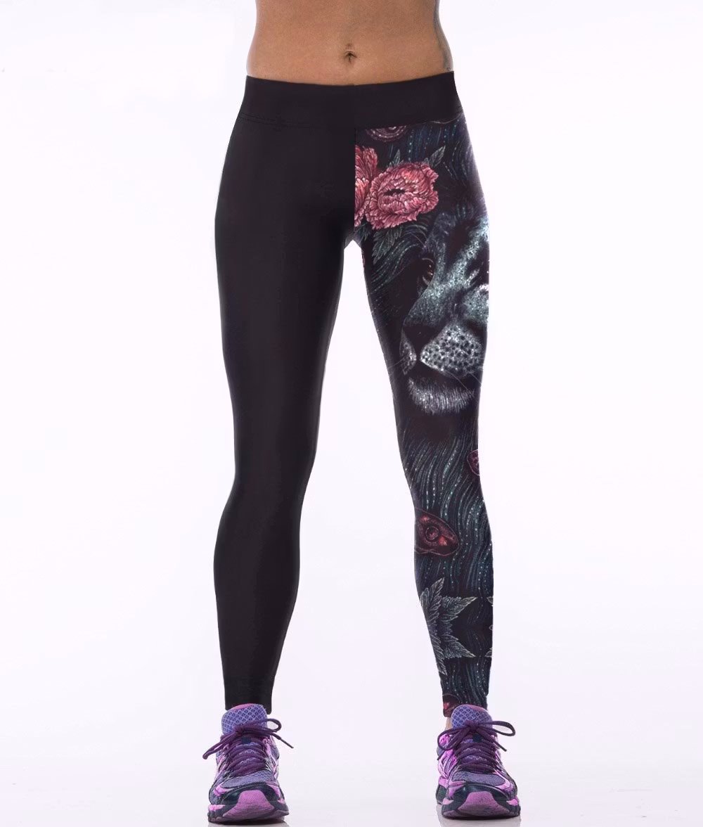 Svarta Sport Lejon Ros Leggings
