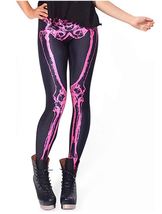 Svarta Skelettleggings med Rosa Skelett Small