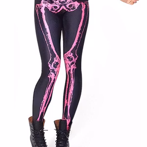 Svarta Skelettleggings med Rosa Skelett Small