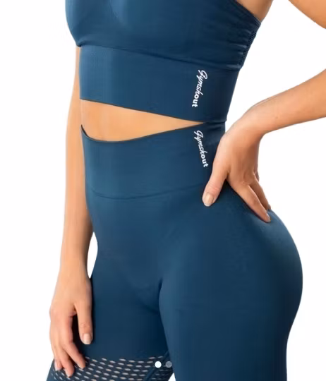 Träningstights Träningstopp Hollow Out Seamless Blå 2 delar Gymshout