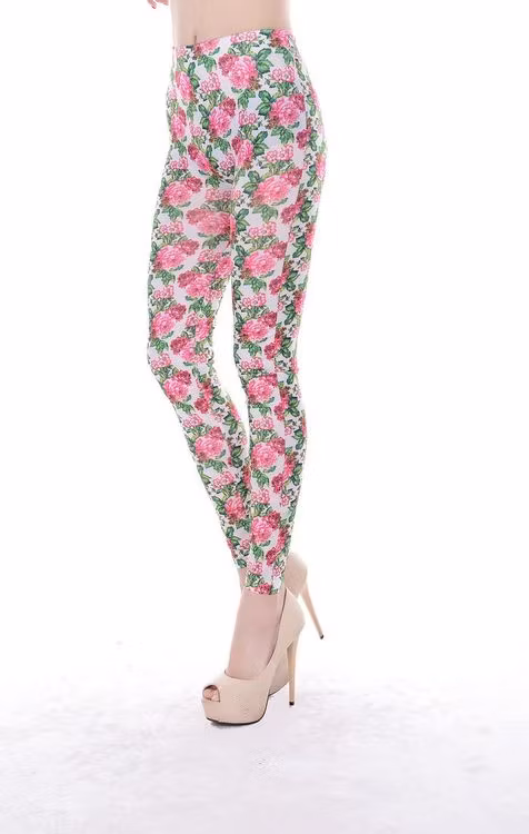 Vita leggings med rosa blommor