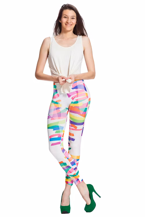 Vita leggings med färg glada ränder