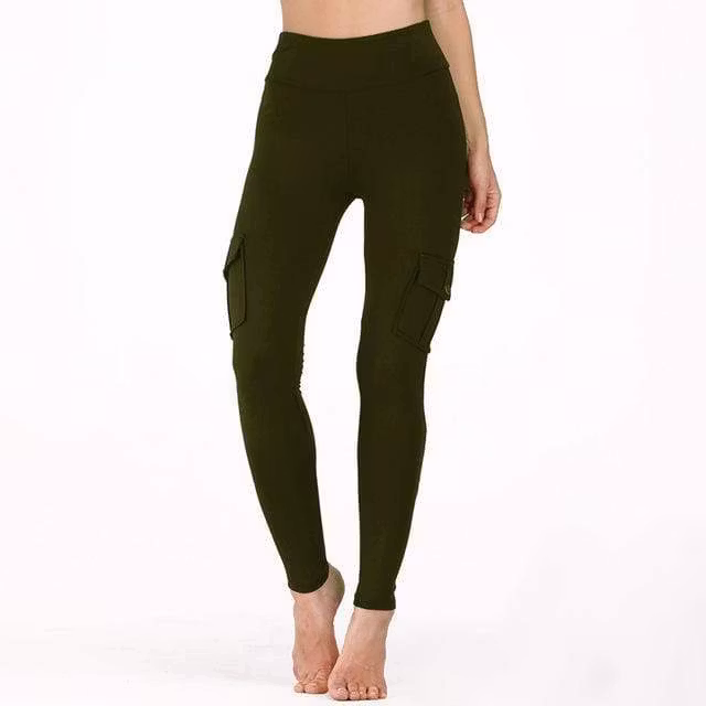 Gröna Leggings med hög midja och fickor