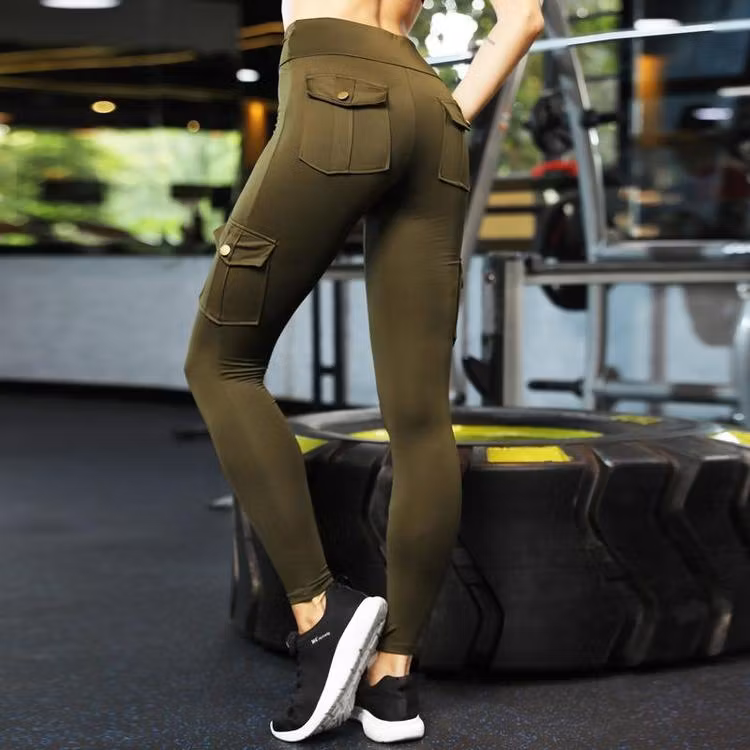 Gröna Leggings med hög midja och fickor