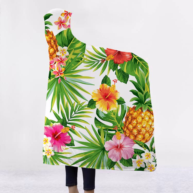 Stor Pläd Filt med huva och fleece 150 cm x 200 cm
