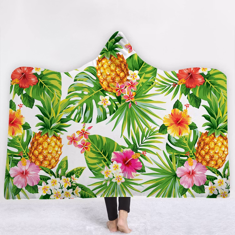 Stor Pläd Filt med huva och fleece 150 cm x 200 cm
