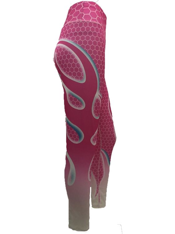 Rosa Yoga Leggings med Flammor Small