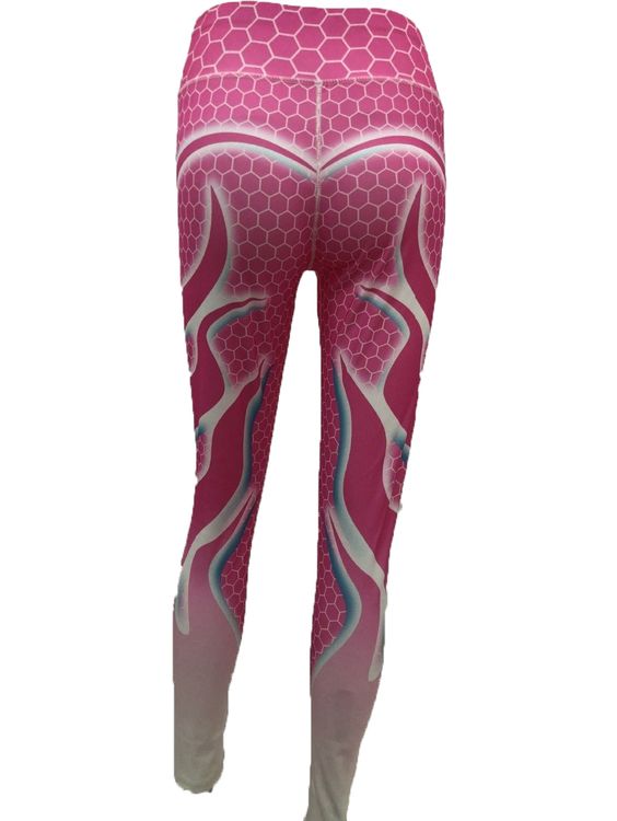 Rosa Yoga Leggings med Flammor Small