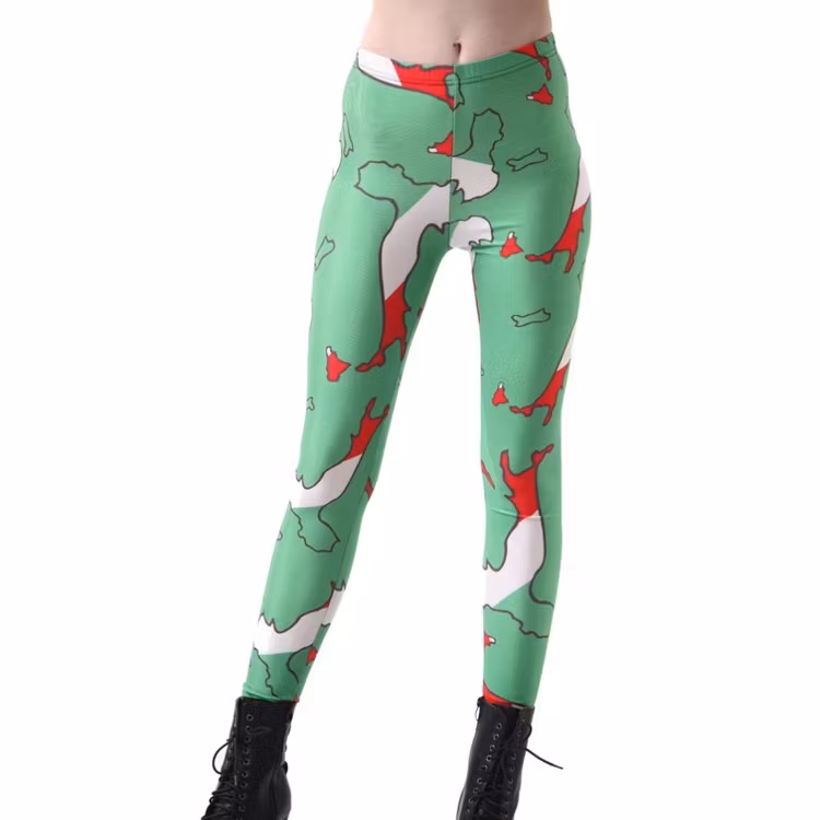 Gröna leggings med landet Italien. Mönstrade leggings med tryck av Italien.