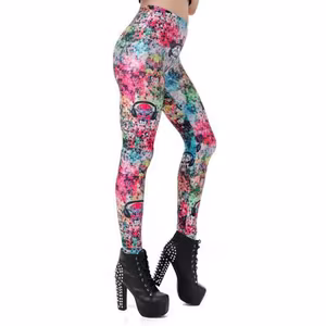 Färgglada Mönstrade Leggings med Masker Dödskallar Blommor