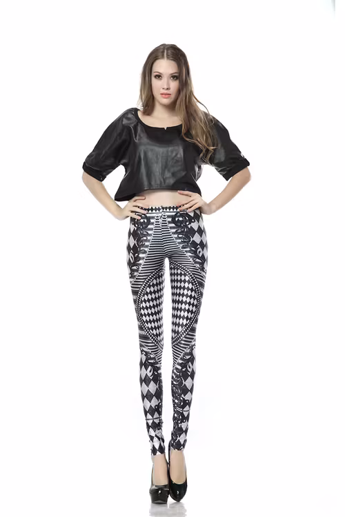 Svart Vit Mönstrade Leggings