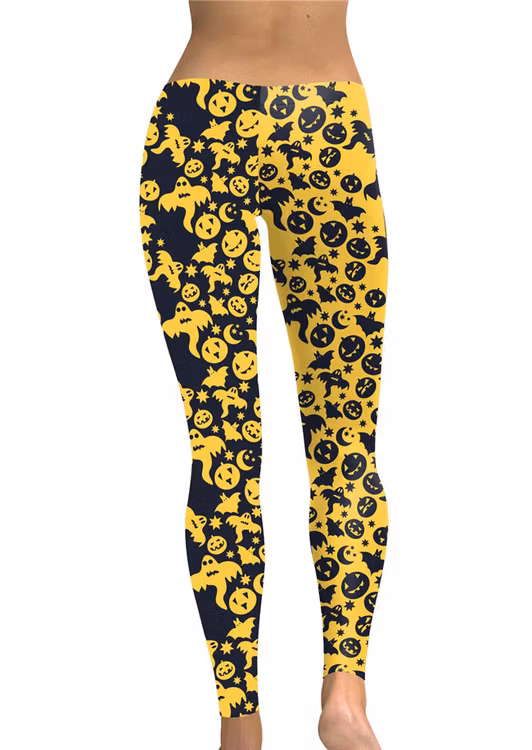 Svart Gula Leggings med figurer