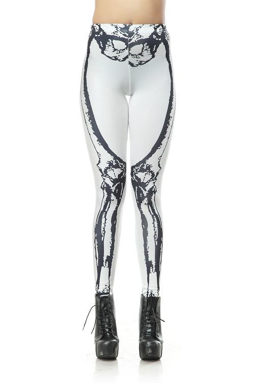Vita Leggings med Svart Skelett Small