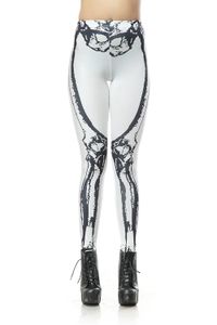 Vita Leggings med Svart Skelett Small