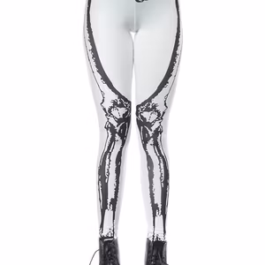 Vita Leggings med Svart Skelett Small