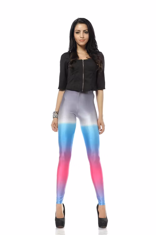 Grå Rosa Blå Melerade Leggings
