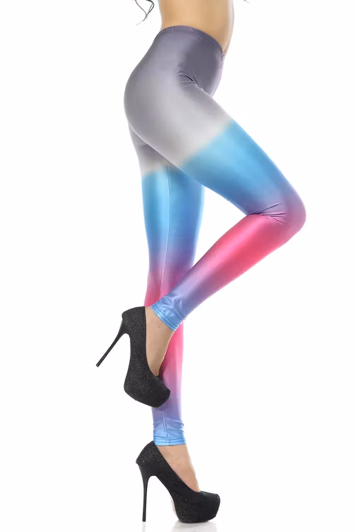 Grå Rosa Blå Melerade Leggings