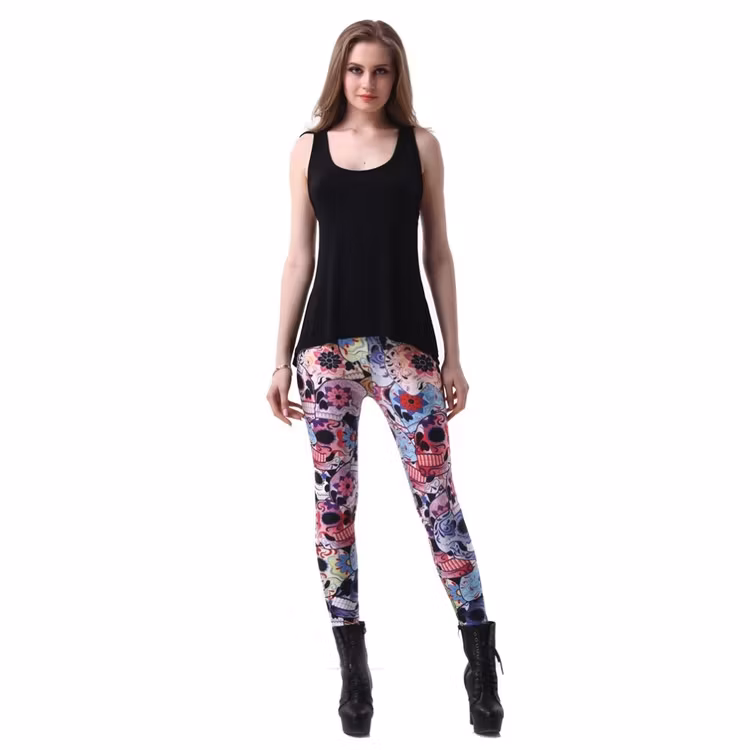 Färgglada Dödskallar med Blommor Leggings