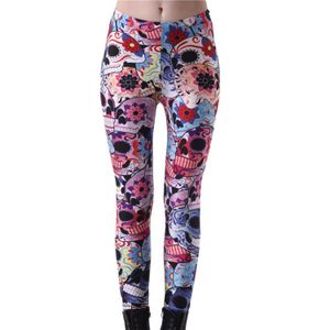 Färgglada Dödskallar med Blommor Leggings