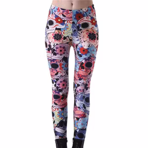Färgglada Dödskallar med Blommor Leggings