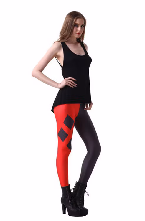 Svart Röda Harley Quinn Leggings